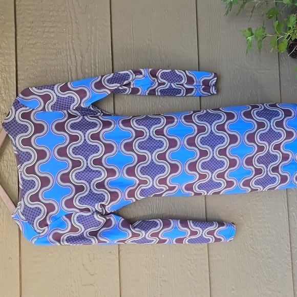 Nasty Down Blue Mod Print Long Sleeve Stretch Cut Out Dress 8 - Picture 8 of 10